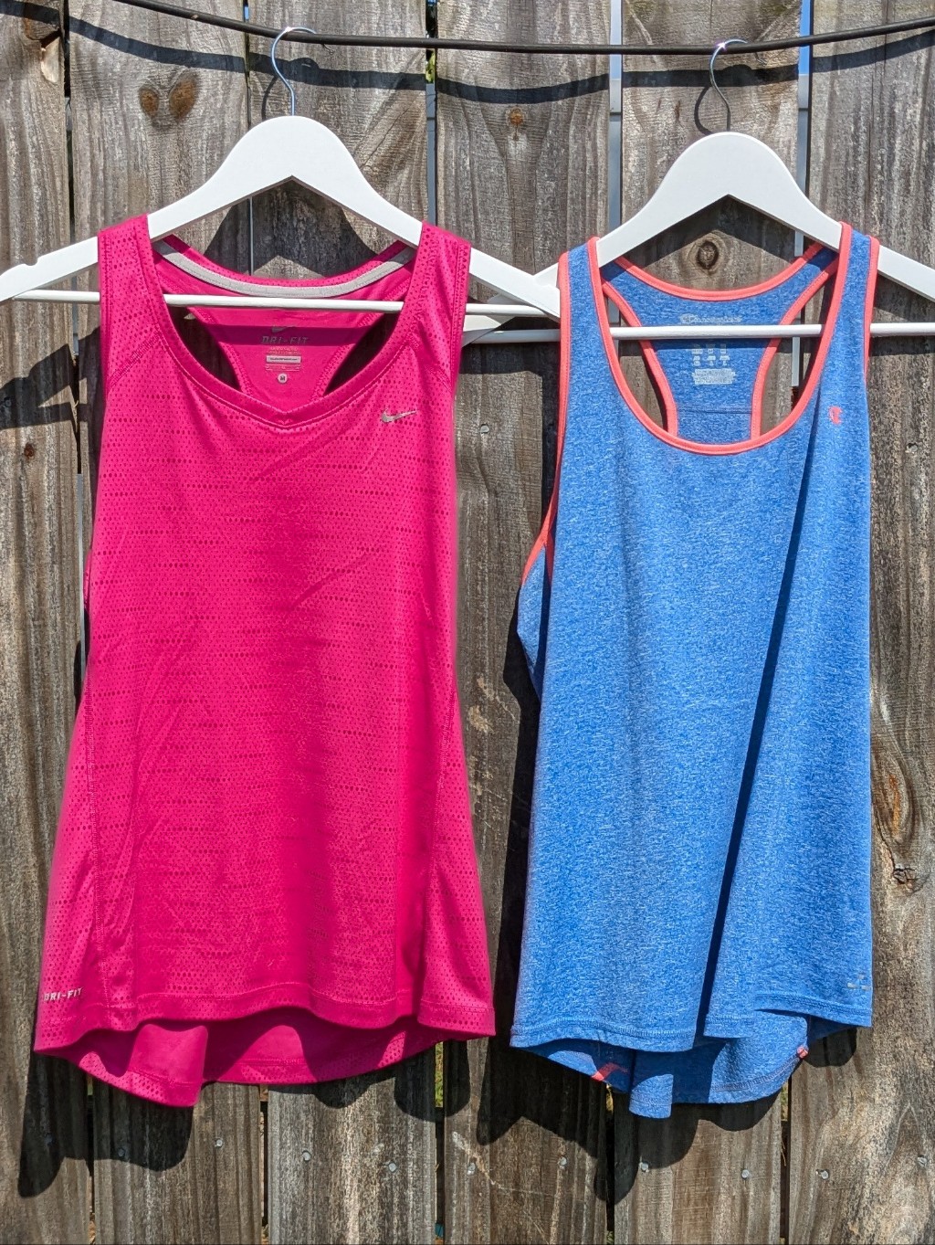 Nike Miler And Champion Powertrain Athletic Tops In Dark Pink And Light Blue